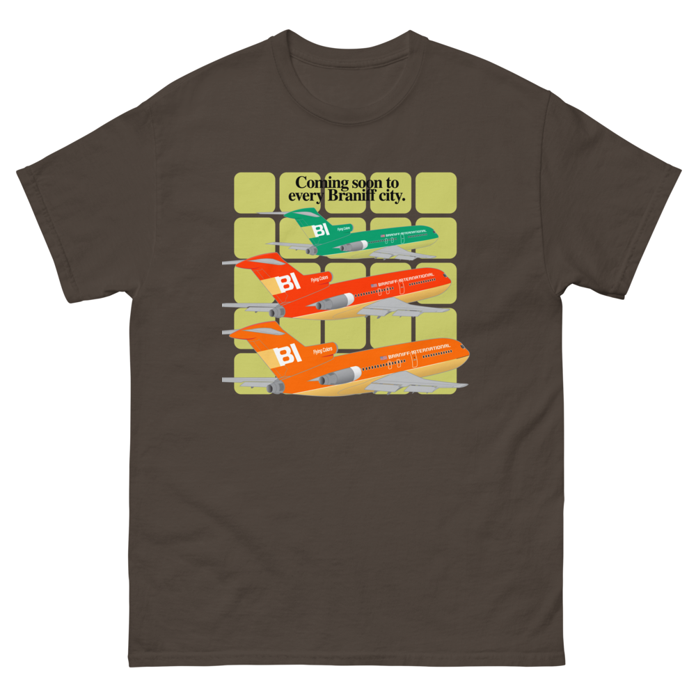 T-Shirt Shirt Short Sleeve Gildan Men's Women's Braniff Boeing 727 Coming Soon