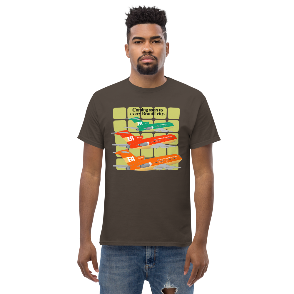 T-Shirt Shirt Short Sleeve Gildan Men's Women's Braniff Boeing 727 Coming Soon