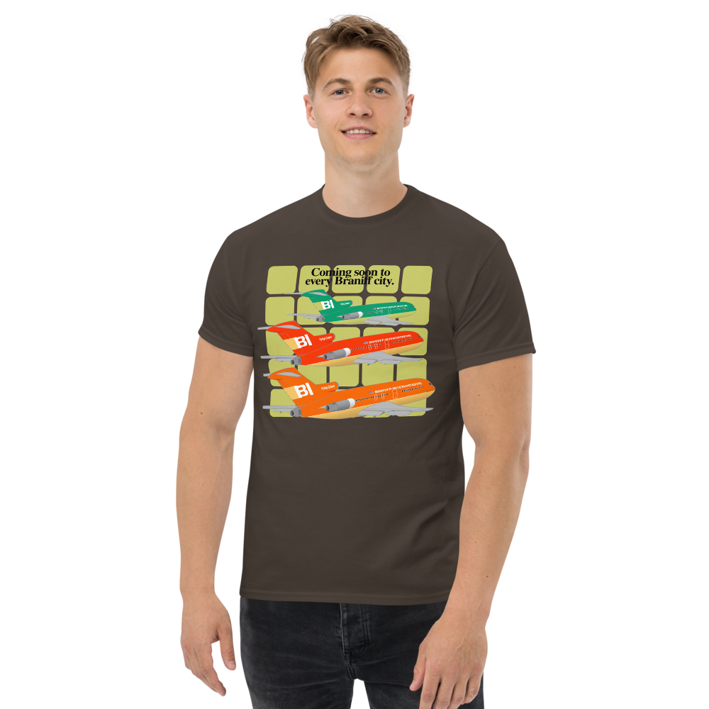 T-Shirt Shirt Short Sleeve Gildan Men's Women's Braniff Boeing 727 Coming Soon