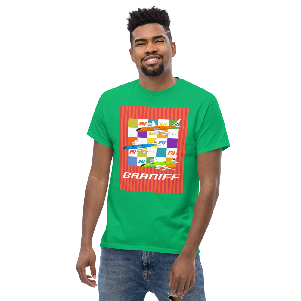 T-Shirt Shirt Short Sleeve by Gildan Unisex Braniff McDonnell Douglas DC-8-62 1967 Solid Color Scheme