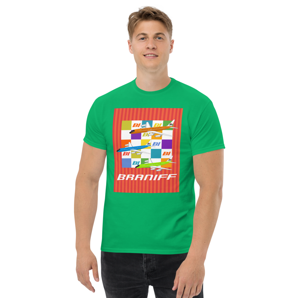 T-Shirt Shirt Short Sleeve by Gildan Unisex Braniff McDonnell Douglas DC-8-62 1967 Solid Color Scheme