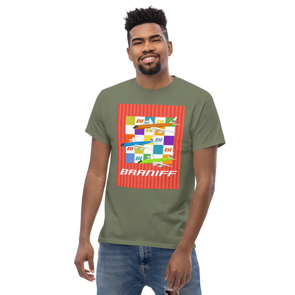 T-Shirt Shirt Short Sleeve by Gildan Unisex Braniff McDonnell Douglas DC-8-62 1967 Solid Color Scheme