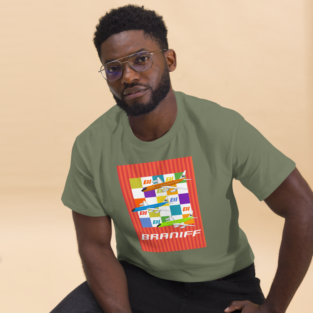 T-Shirt Shirt Short Sleeve by Gildan Unisex Braniff McDonnell Douglas DC-8-62 1967 Solid Color Scheme