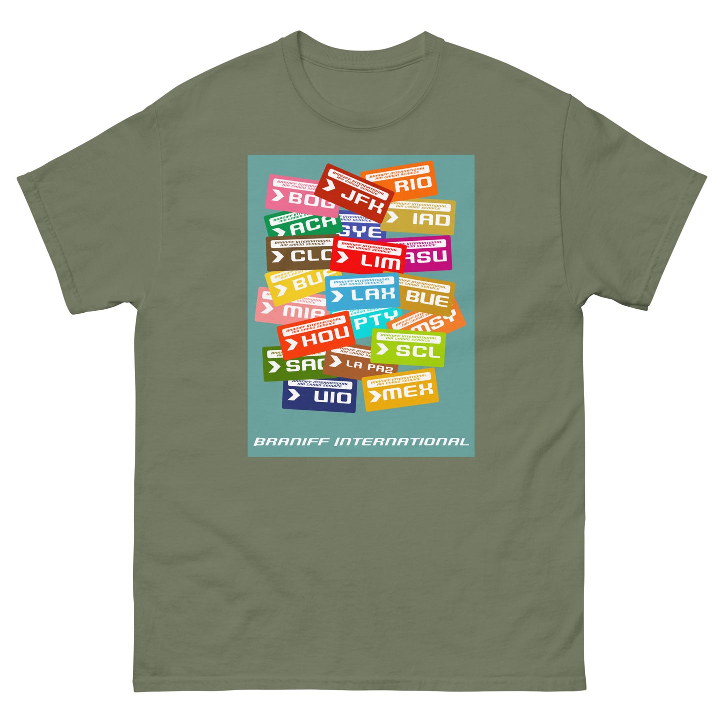 T-Shirt Shirt Short Sleeve by Gildan Men's Women's Braniff Luggage Tag Destinations