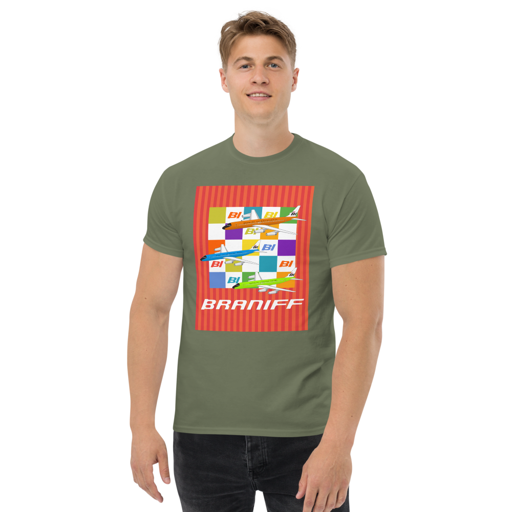 T-Shirt Shirt Short Sleeve by Gildan Unisex Braniff McDonnell Douglas DC-8-62 1967 Solid Color Scheme