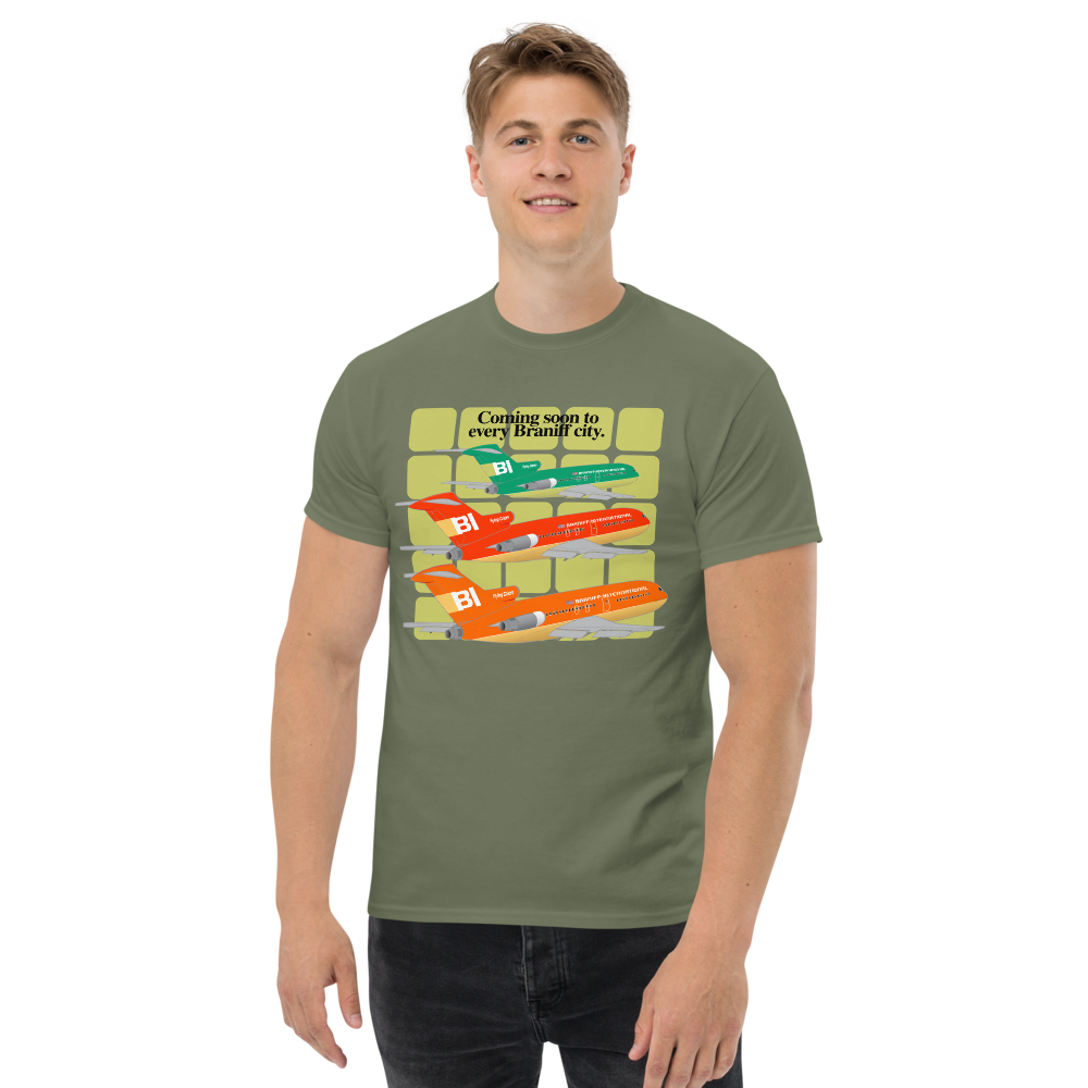 T-Shirt Shirt Short Sleeve Gildan Men's Women's Braniff Boeing 727 Coming Soon