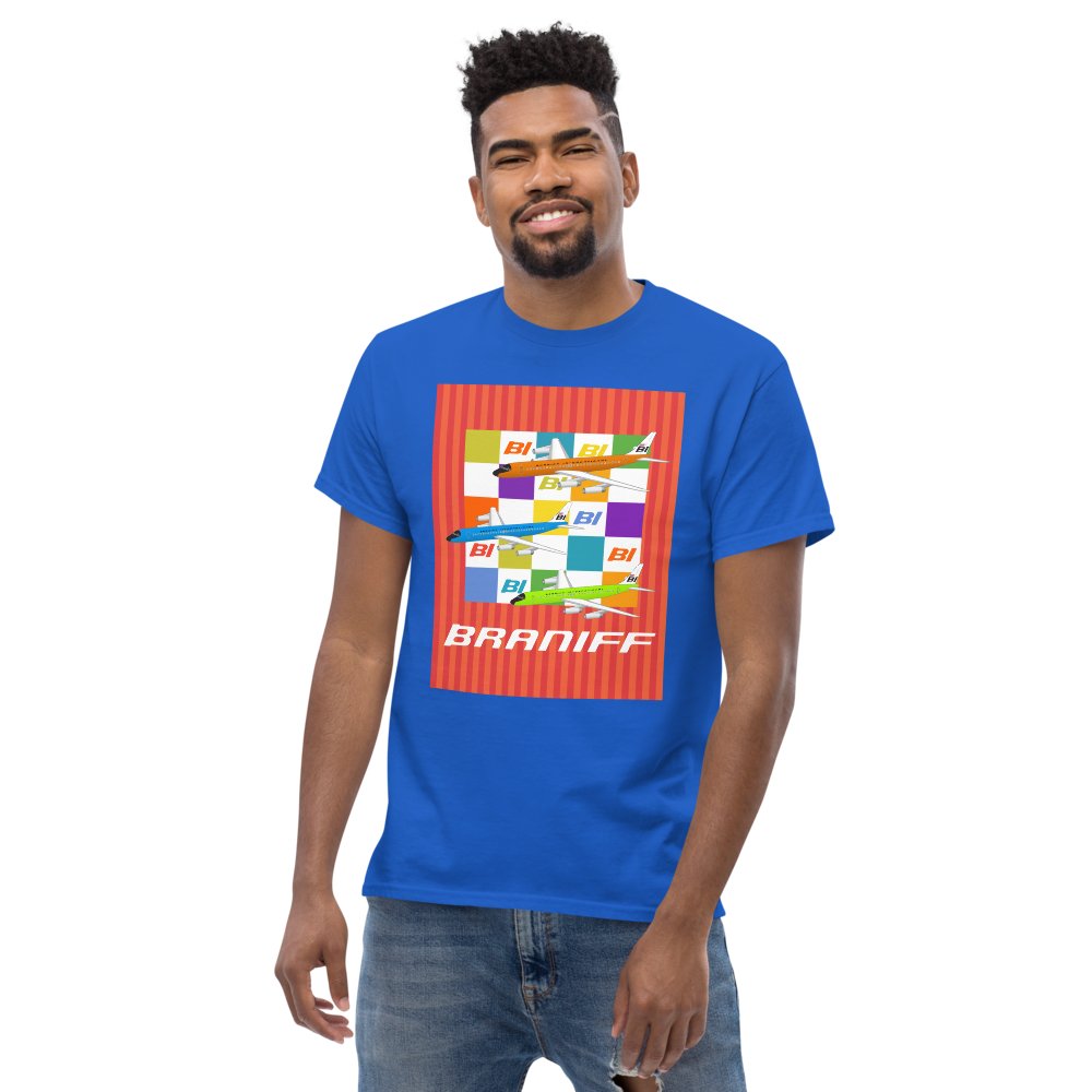 T-Shirt Shirt Short Sleeve by Gildan Unisex Braniff McDonnell Douglas DC-8-62 1967 Solid Color Scheme