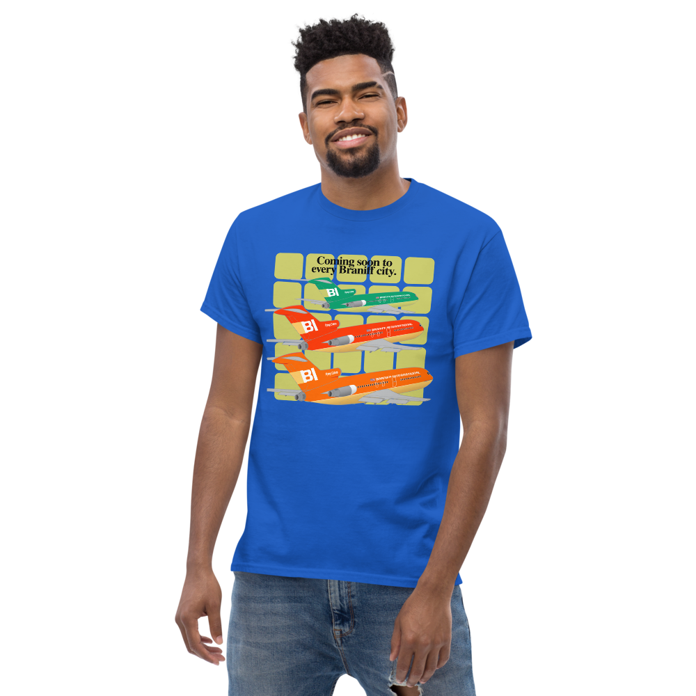 T-Shirt Shirt Short Sleeve Gildan Men's Women's Braniff Boeing 727 Coming Soon