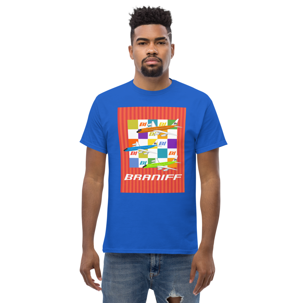 T-Shirt Shirt Short Sleeve by Gildan Unisex Braniff McDonnell Douglas DC-8-62 1967 Solid Color Scheme