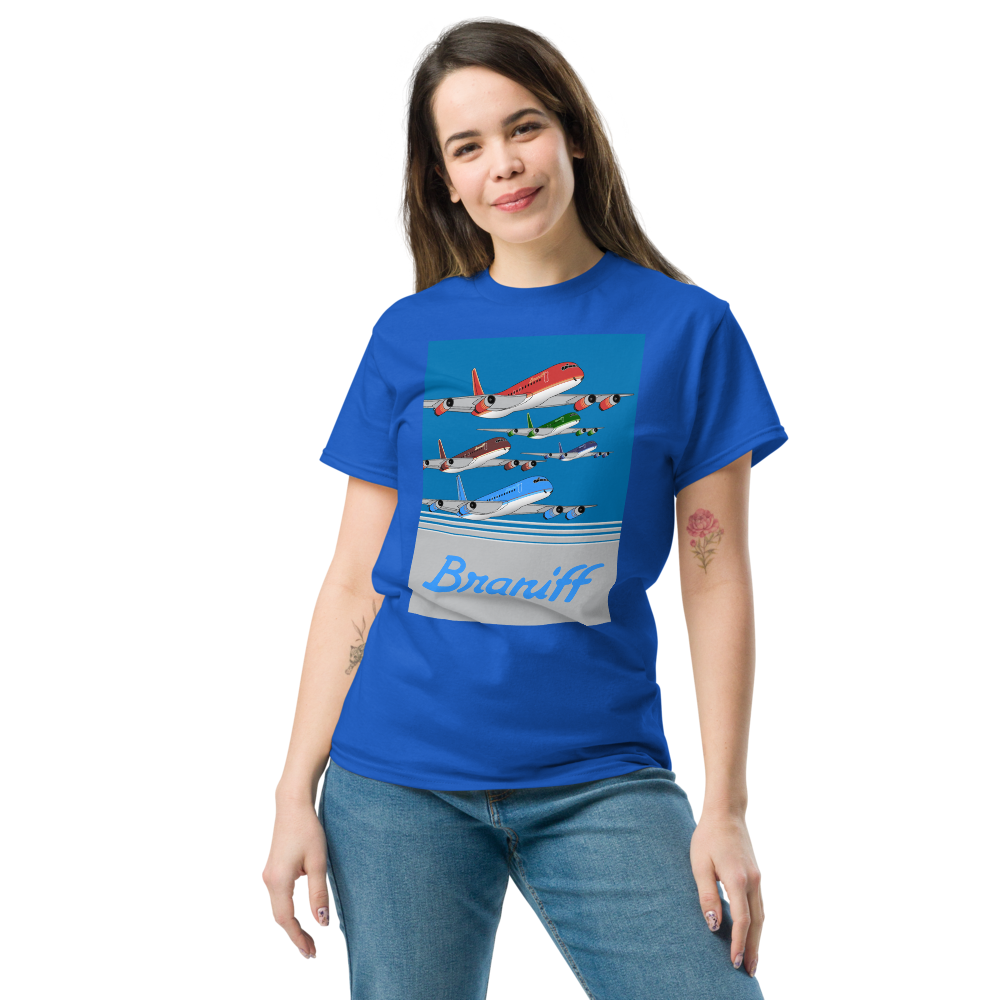 T-Shirt Shirt Short Sleeve by Gildan Braniff McDonnell Douglas DC-8-62 Inflight 1978 Ultra Color Scheme