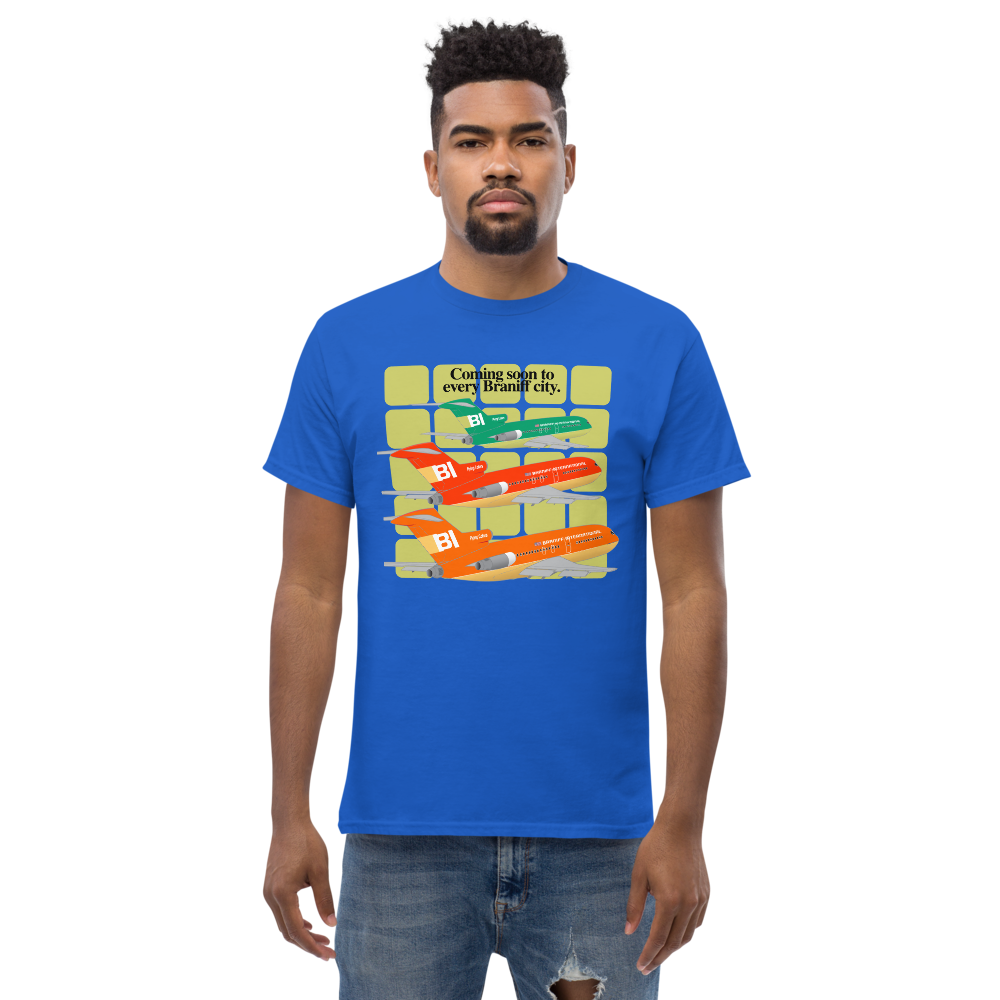 T-Shirt Shirt Short Sleeve Gildan Men's Women's Braniff Boeing 727 Coming Soon