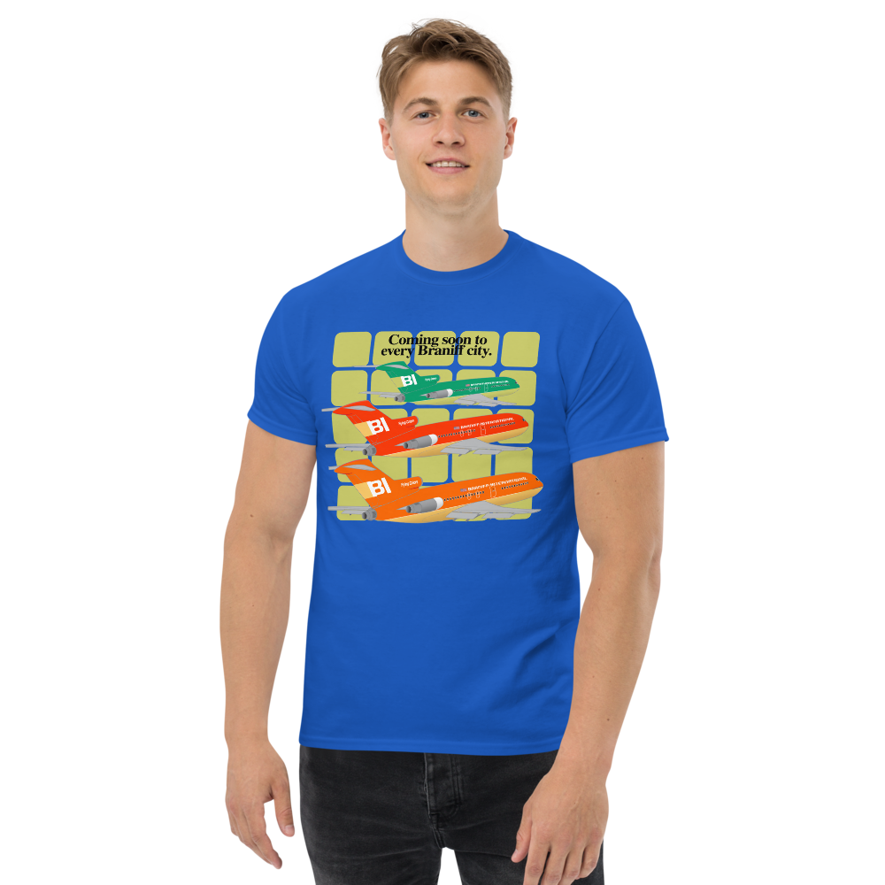 T-Shirt Shirt Short Sleeve Gildan Men's Women's Braniff Boeing 727 Coming Soon