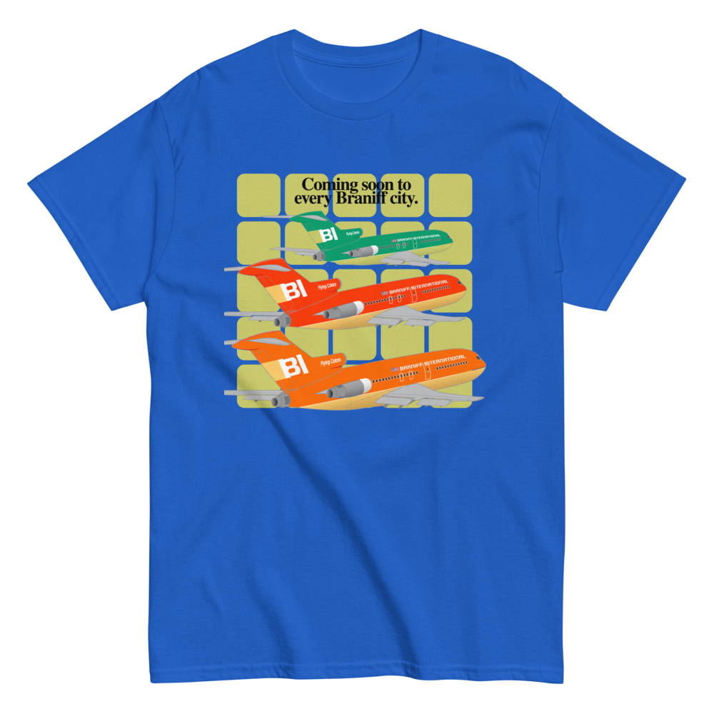 T-Shirt Shirt Short Sleeve Gildan Men's Women's Braniff Boeing 727 Coming Soon