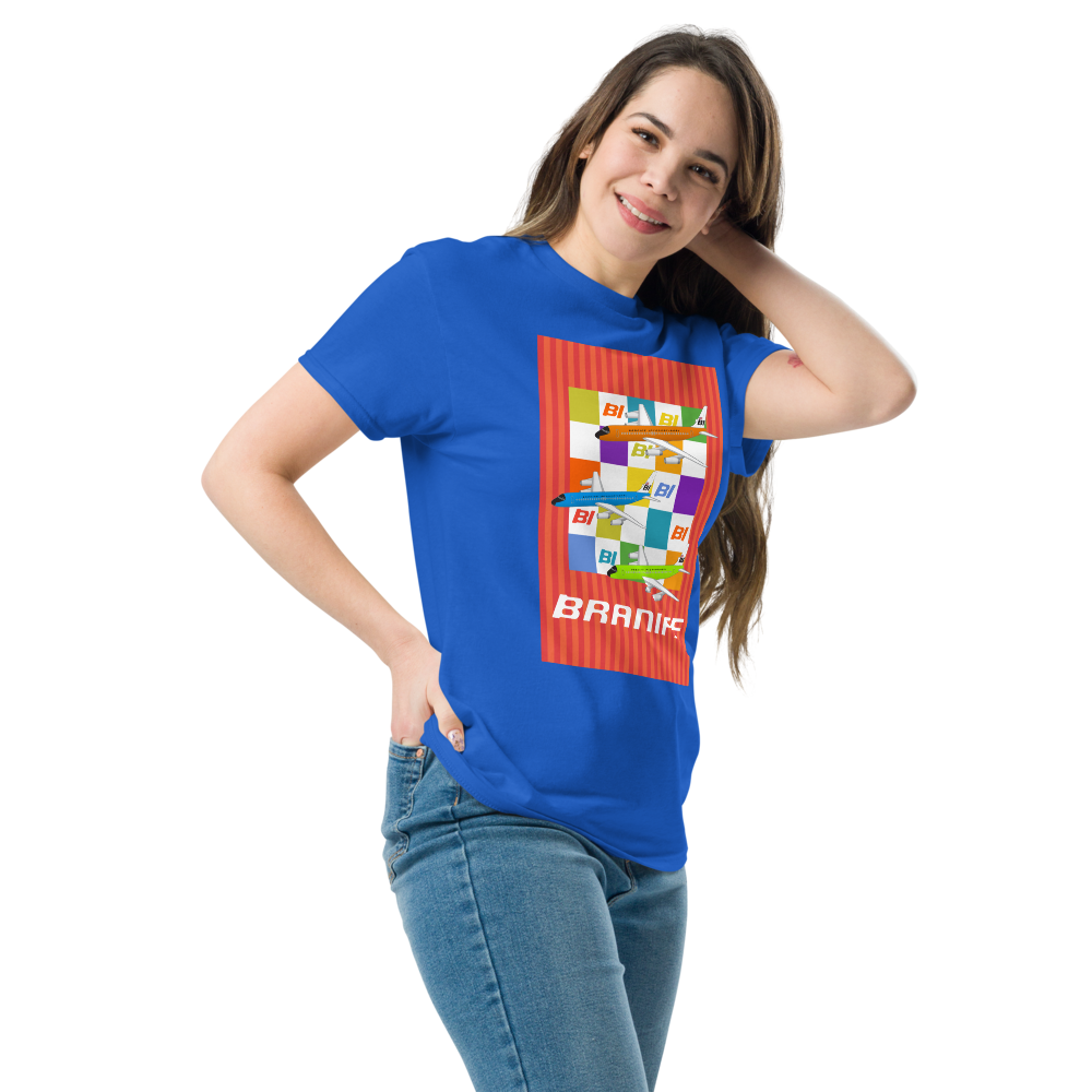 T-Shirt Shirt Short Sleeve by Gildan Unisex Braniff McDonnell Douglas DC-8-62 1967 Solid Color Scheme