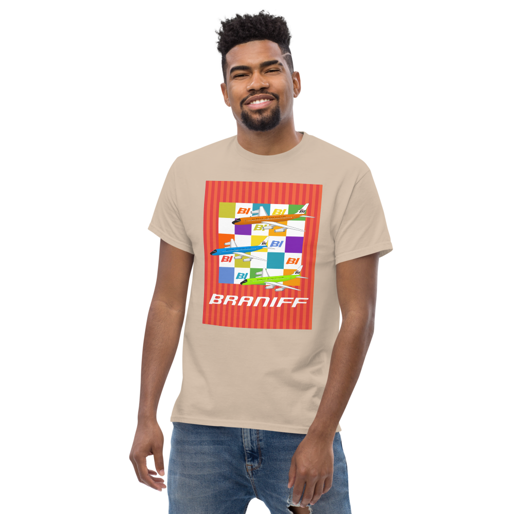 T-Shirt Shirt Short Sleeve by Gildan Unisex Braniff McDonnell Douglas DC-8-62 1967 Solid Color Scheme
