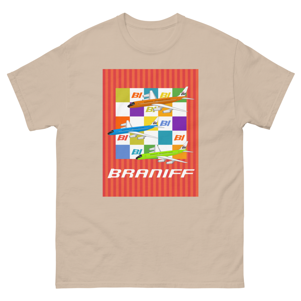 T-Shirt Shirt Short Sleeve by Gildan Unisex Braniff McDonnell Douglas DC-8-62 1967 Solid Color Scheme