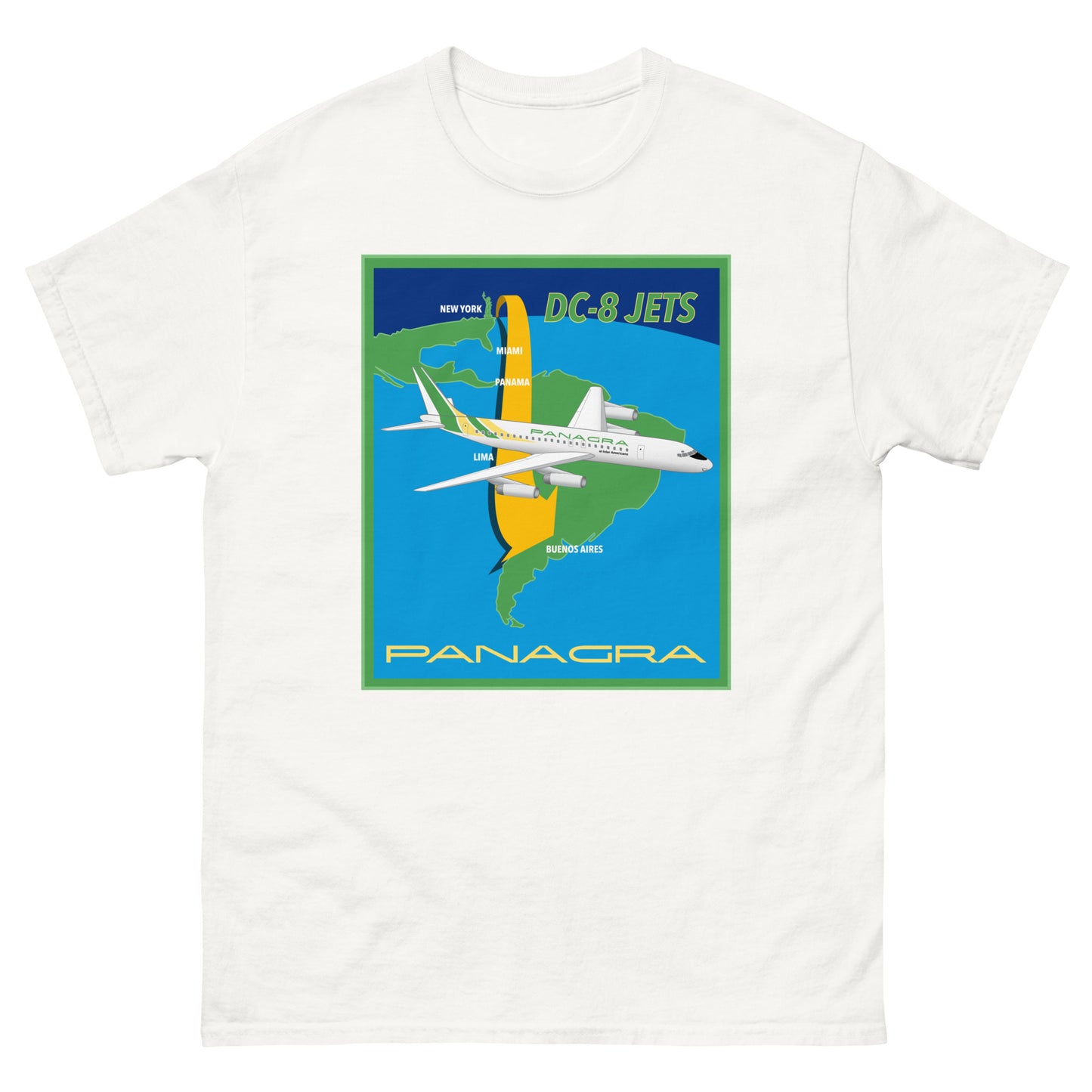 T-Shirt Shirt Short Sleeve Gildan Unisex Braniff Panagra McDonnell Douglas DC-8-62 Concept