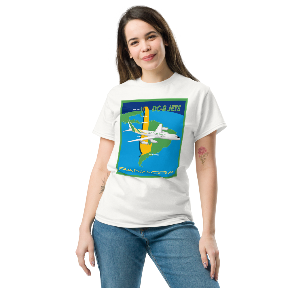 T-Shirt Shirt Short Sleeve Gildan Unisex Braniff Panagra McDonnell Douglas DC-8-62 Concept