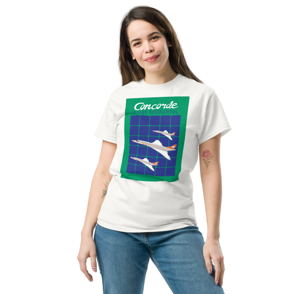 T-Shirt Shirt Short Sleeve by Gildan Men's Women's Braniff Concorde SST Inflight
