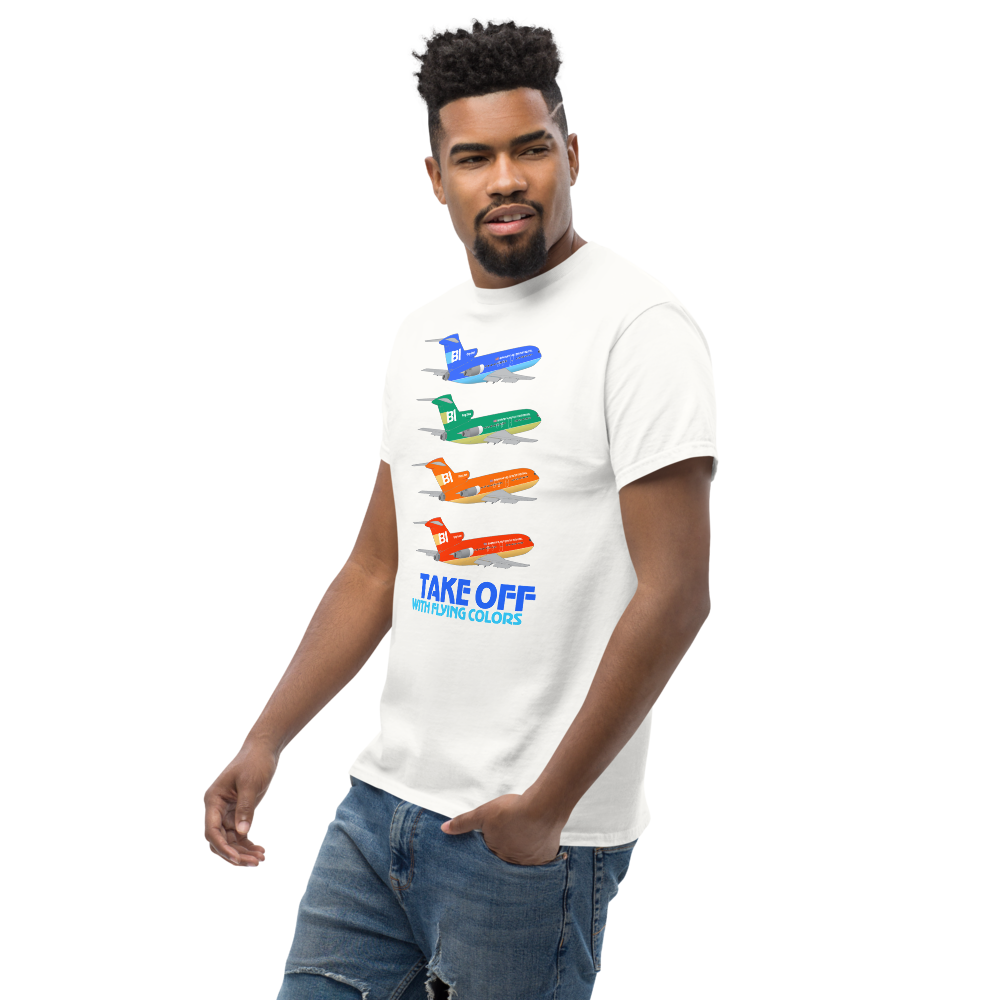 T-Shirt Basic Short Sleeve Mens Womens Braniff Boeing 727 Takeoff with Flying Colors 1971 Two Tone