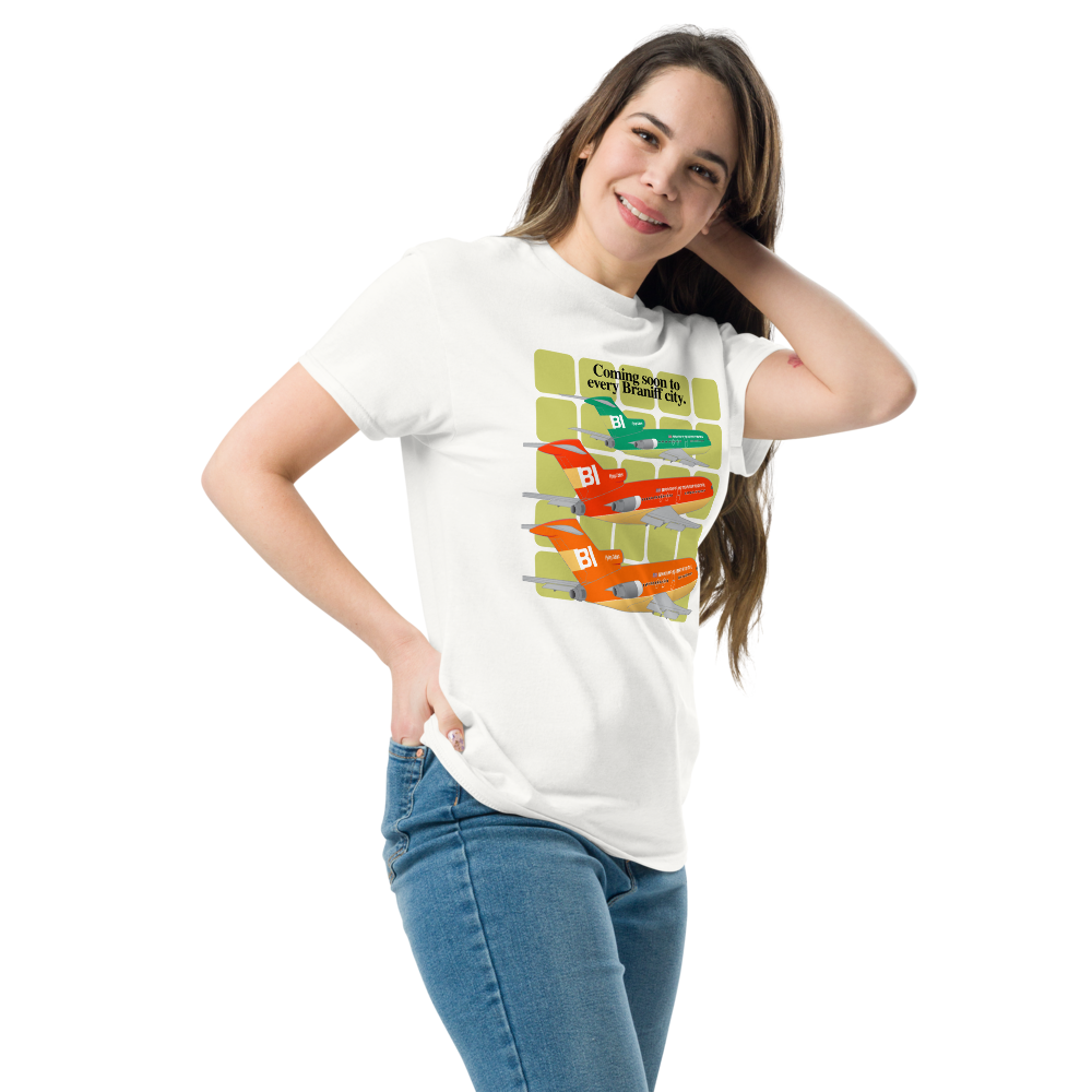 T-Shirt Shirt Short Sleeve Gildan Men's Women's Braniff Boeing 727 Coming Soon