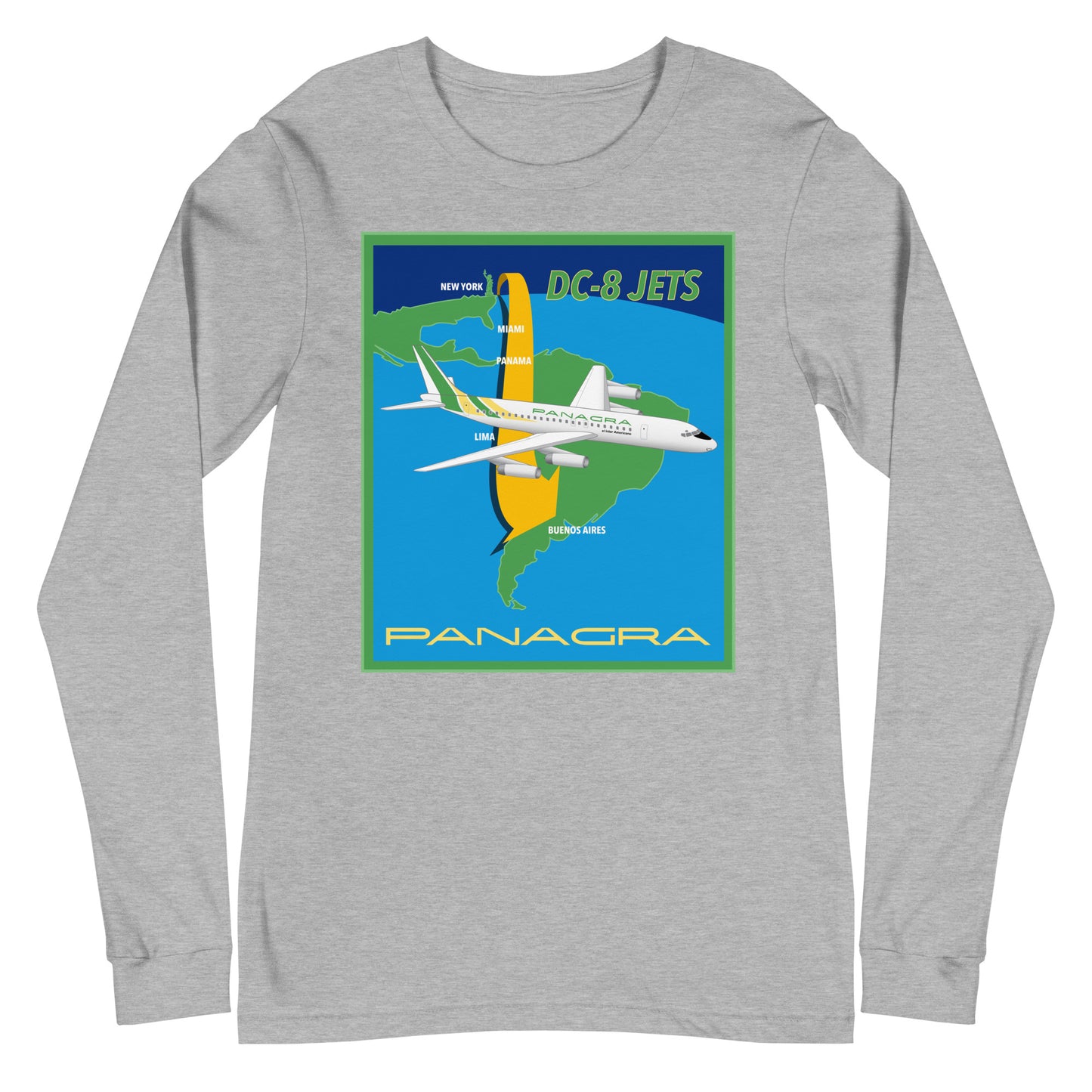 Long Sleeve Shirt Mens Womens Braniff Panagra DC-8-62 Jet Route Map 1967