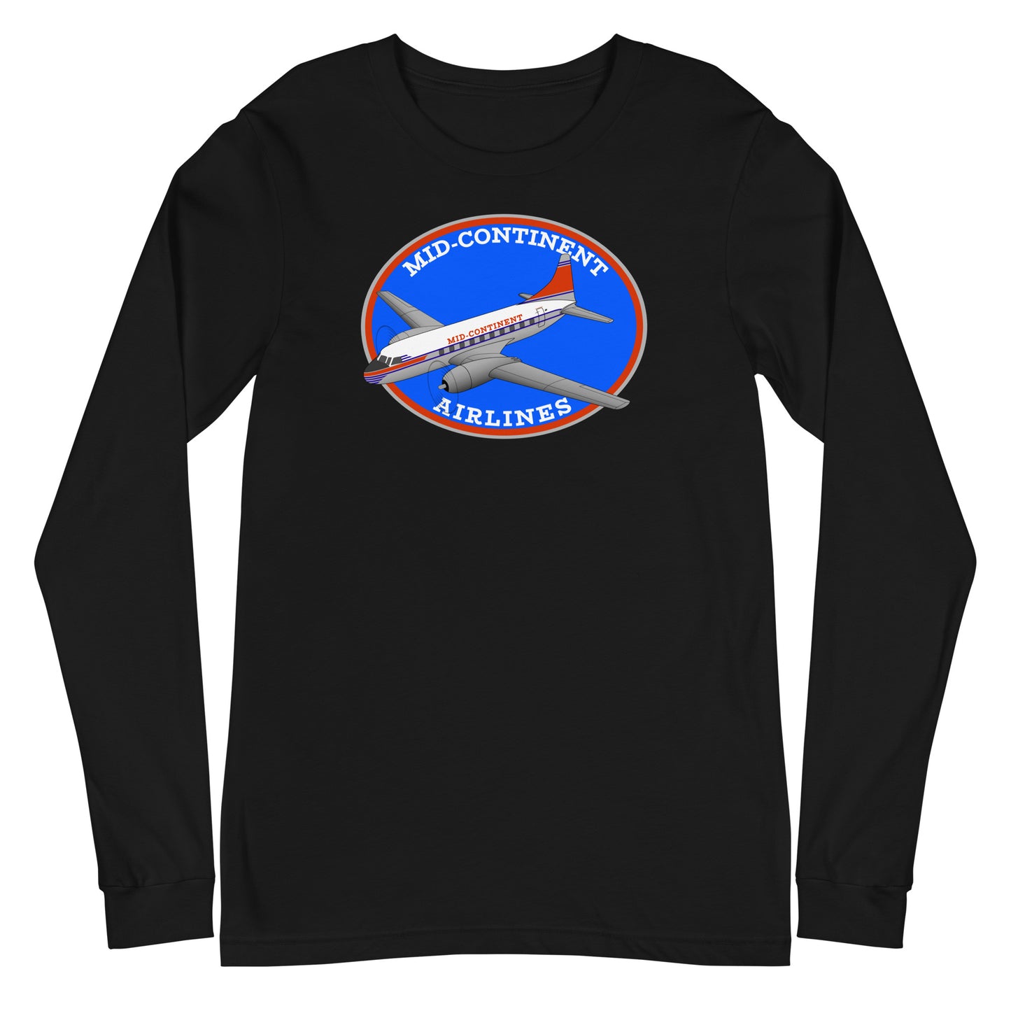 Long Sleeve Shirt Mens Womens Braniff Mid-Continent Airlines Convair 240 1950