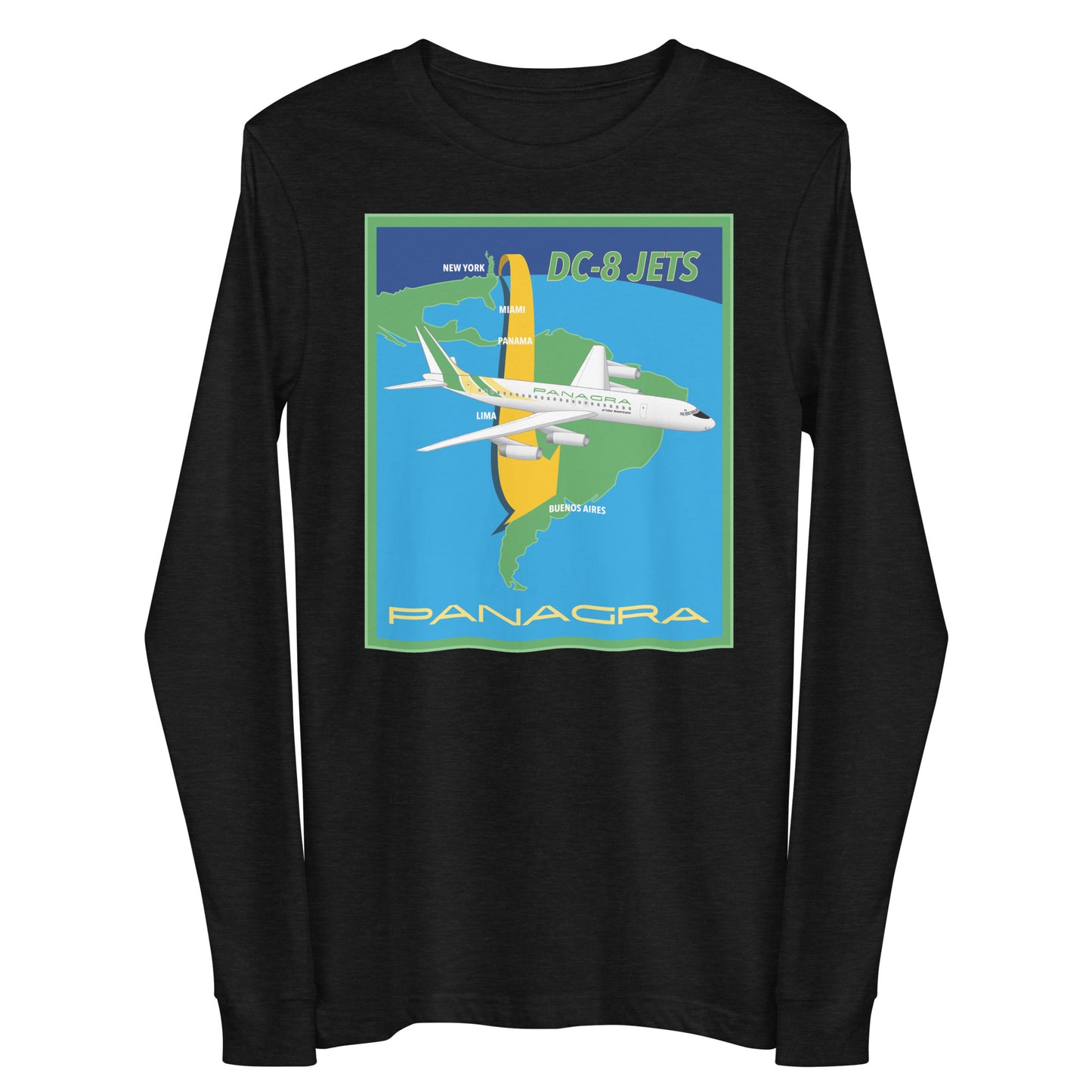 Long Sleeve Shirt Mens Womens Braniff Panagra DC-8-62 Jet Route Map 1967