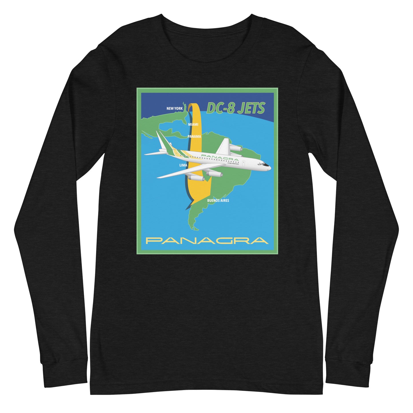 Long Sleeve Shirt Mens Womens Braniff Panagra DC-8-62 Jet Route Map 1967