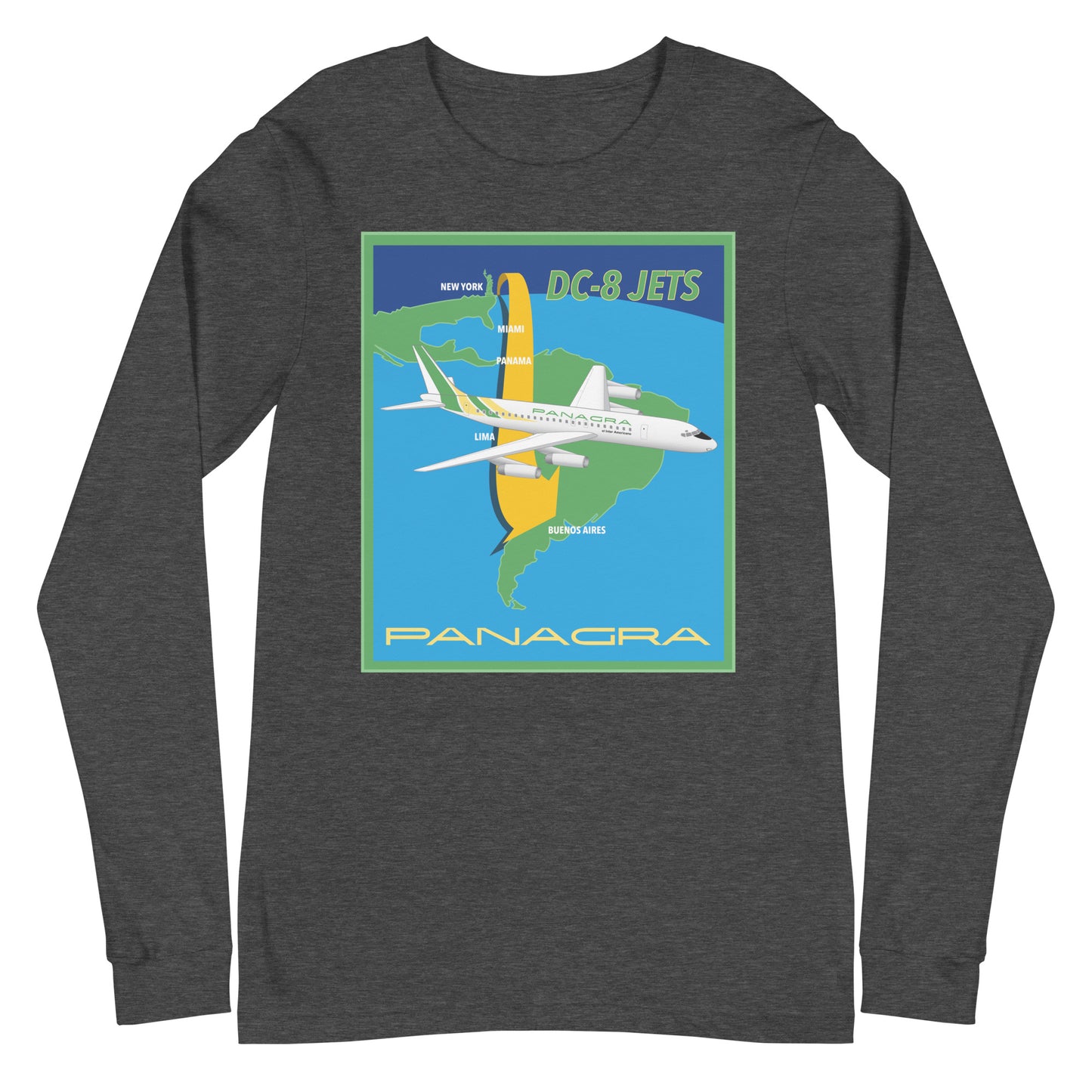 Long Sleeve Shirt Mens Womens Braniff Panagra DC-8-62 Jet Route Map 1967