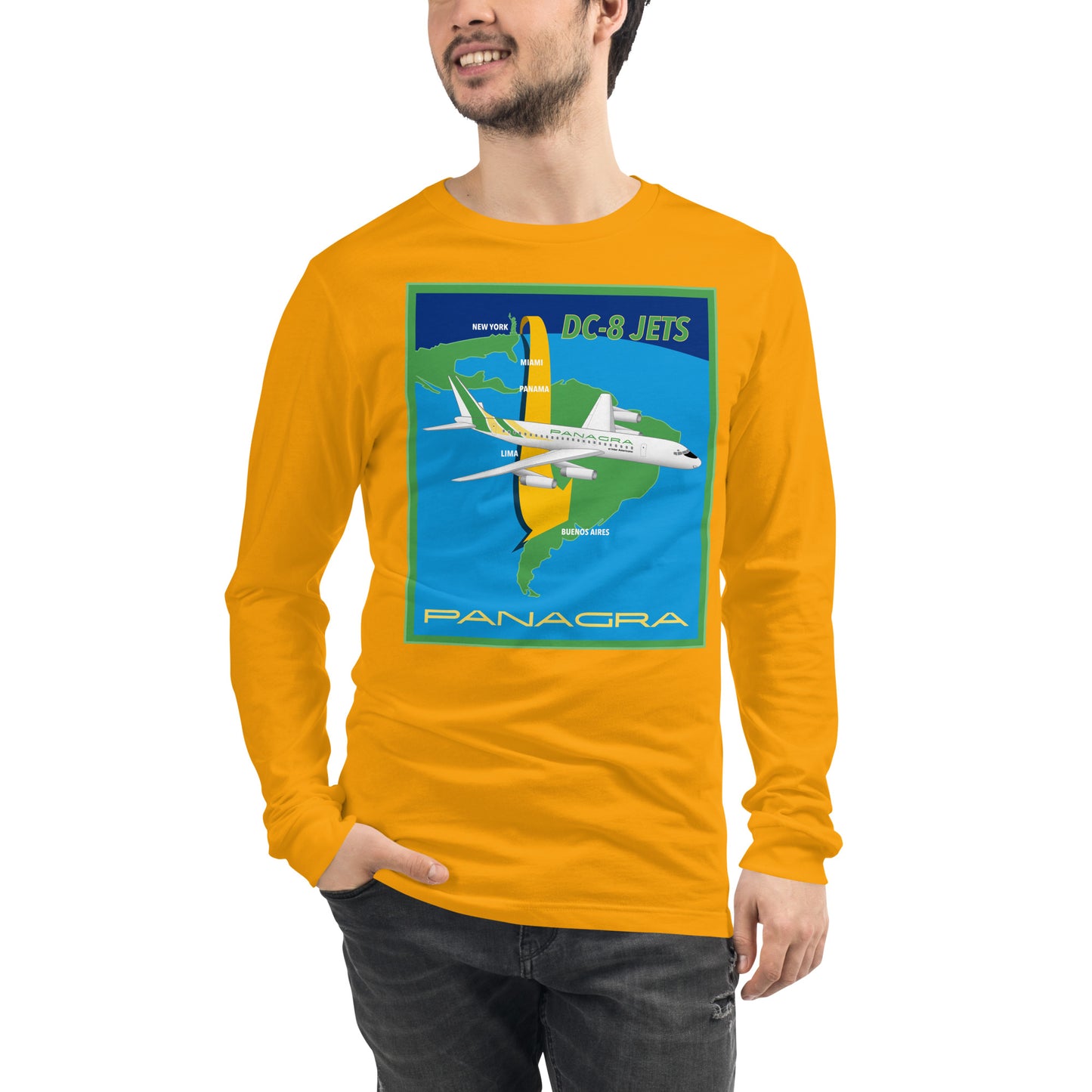Long Sleeve Shirt Mens Womens Braniff Panagra DC-8-62 Jet Route Map 1967
