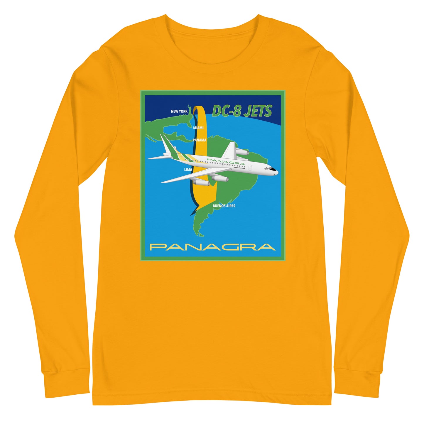 Long Sleeve Shirt Mens Womens Braniff Panagra DC-8-62 Jet Route Map 1967