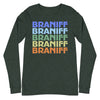 Braniff Two Tone Rainbow 1975 Long Sleeve Shirt - Men & Women Long Sleeve T-Short - Iconic Braniff Rainbow Shirt - Unisex 1975 Long Sleeve Fashion - Unisex Long Sleeve Tee Forest Front