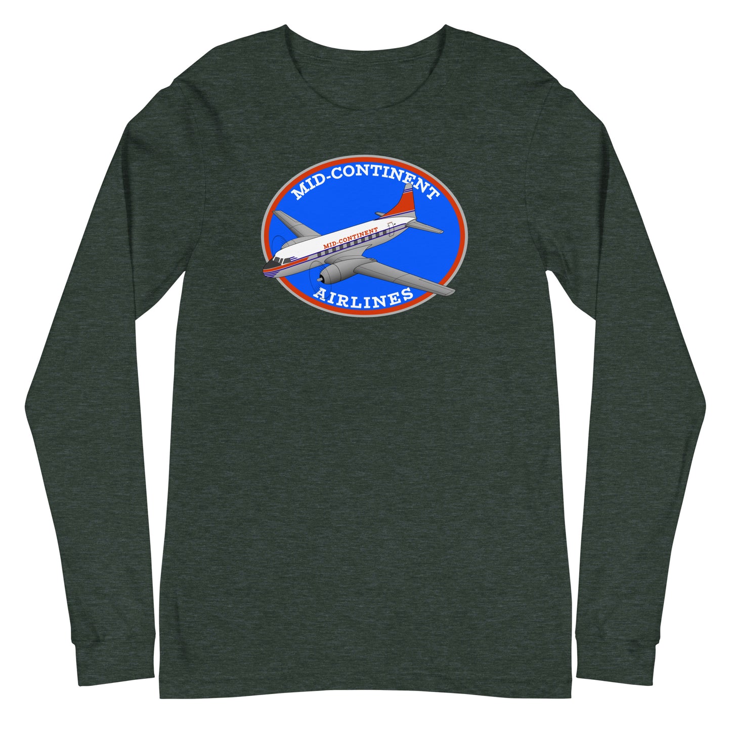 Long Sleeve Shirt Mens Womens Braniff Mid-Continent Airlines Convair 240 1950