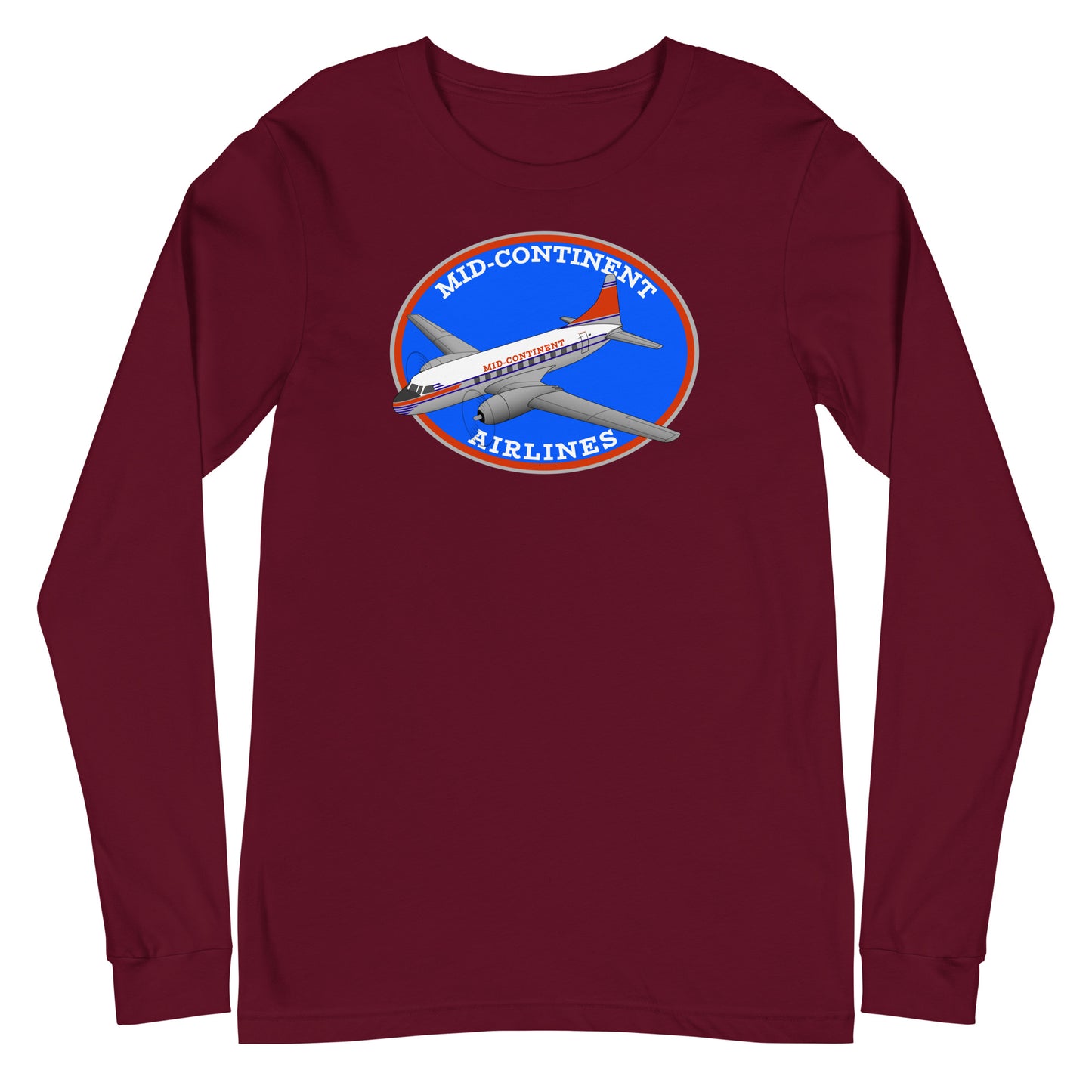 Long Sleeve Shirt Mens Womens Braniff Mid-Continent Airlines Convair 240 1950