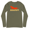 Long Sleeve Shirt Mens Womens Braniff Boeing 727 Two Tone Silhouette 1971 Red Tan Aztec Gold