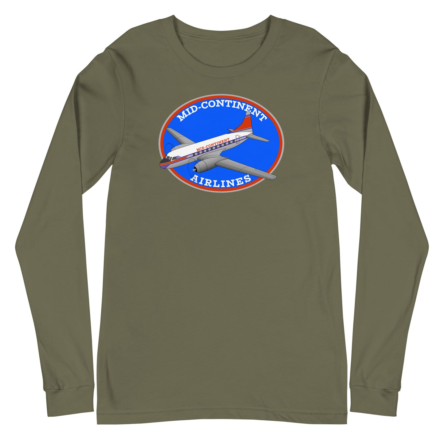 Long Sleeve Shirt Mens Womens Braniff Mid-Continent Airlines Convair 240 1950