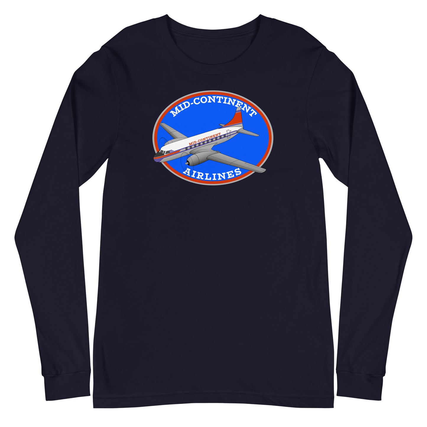Long Sleeve Shirt Mens Womens Braniff Mid-Continent Airlines Convair 240 1950