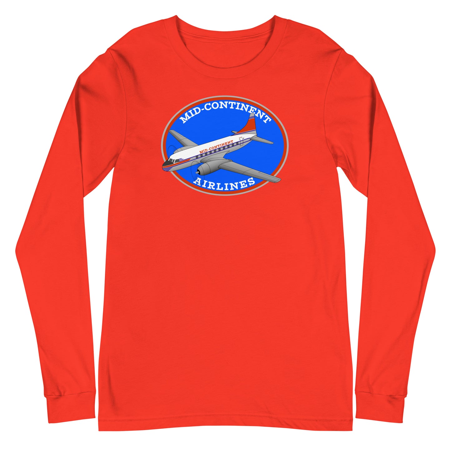 Long Sleeve Shirt Mens Womens Braniff Mid-Continent Airlines Convair 240 1950
