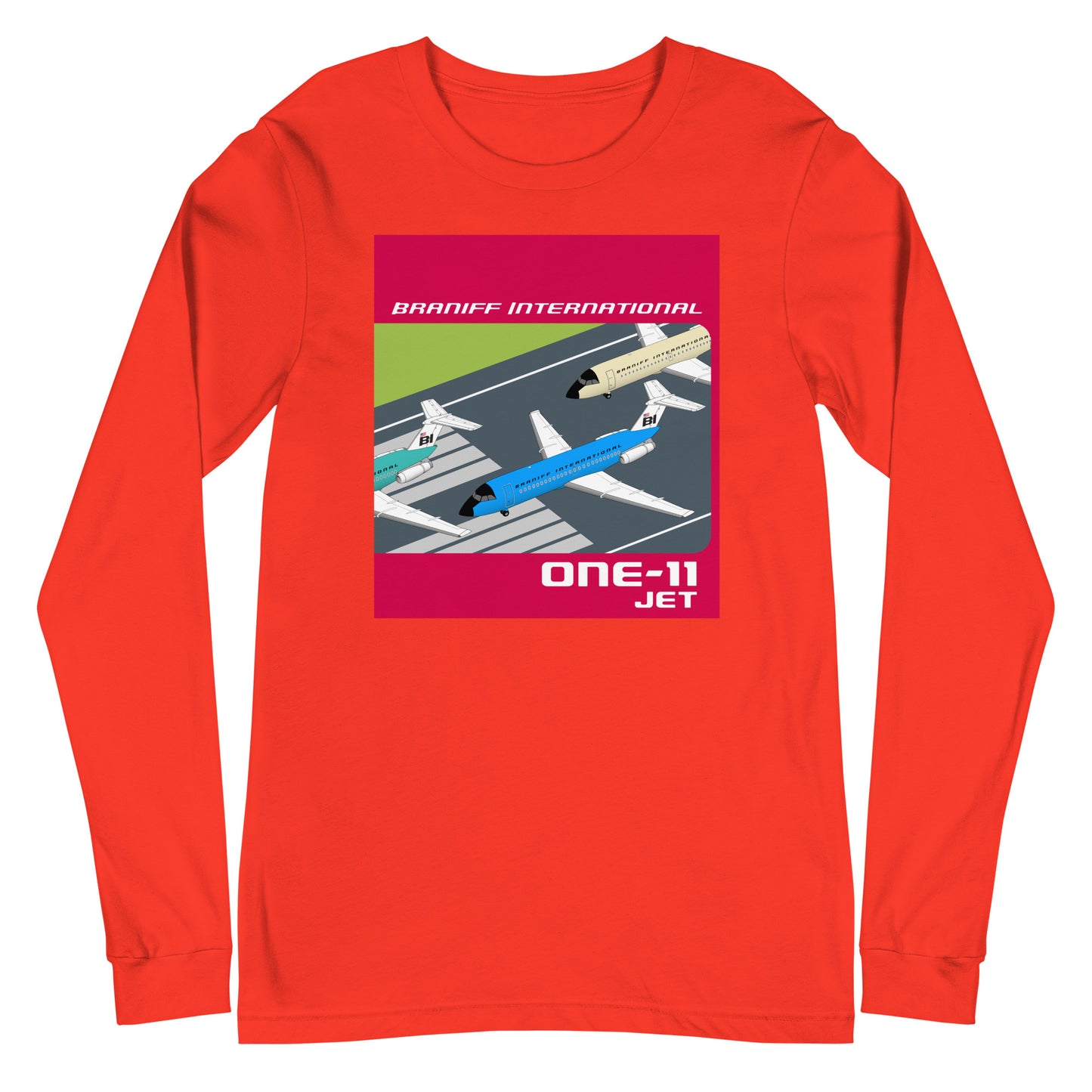 Long Sleeve Shirt Mens Womens Braniff BAC One-11 Runway Formation 1965
