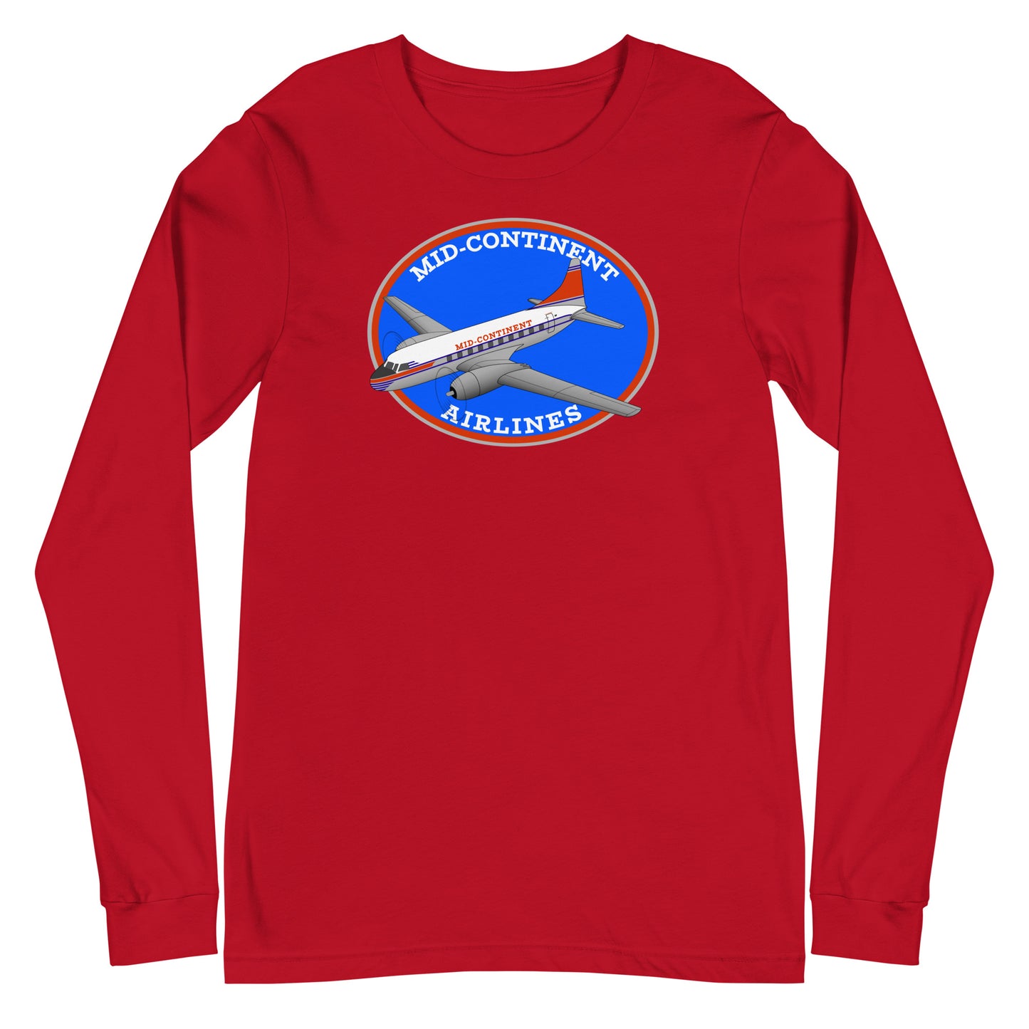Long Sleeve Shirt Mens Womens Braniff Mid-Continent Airlines Convair 240 1950