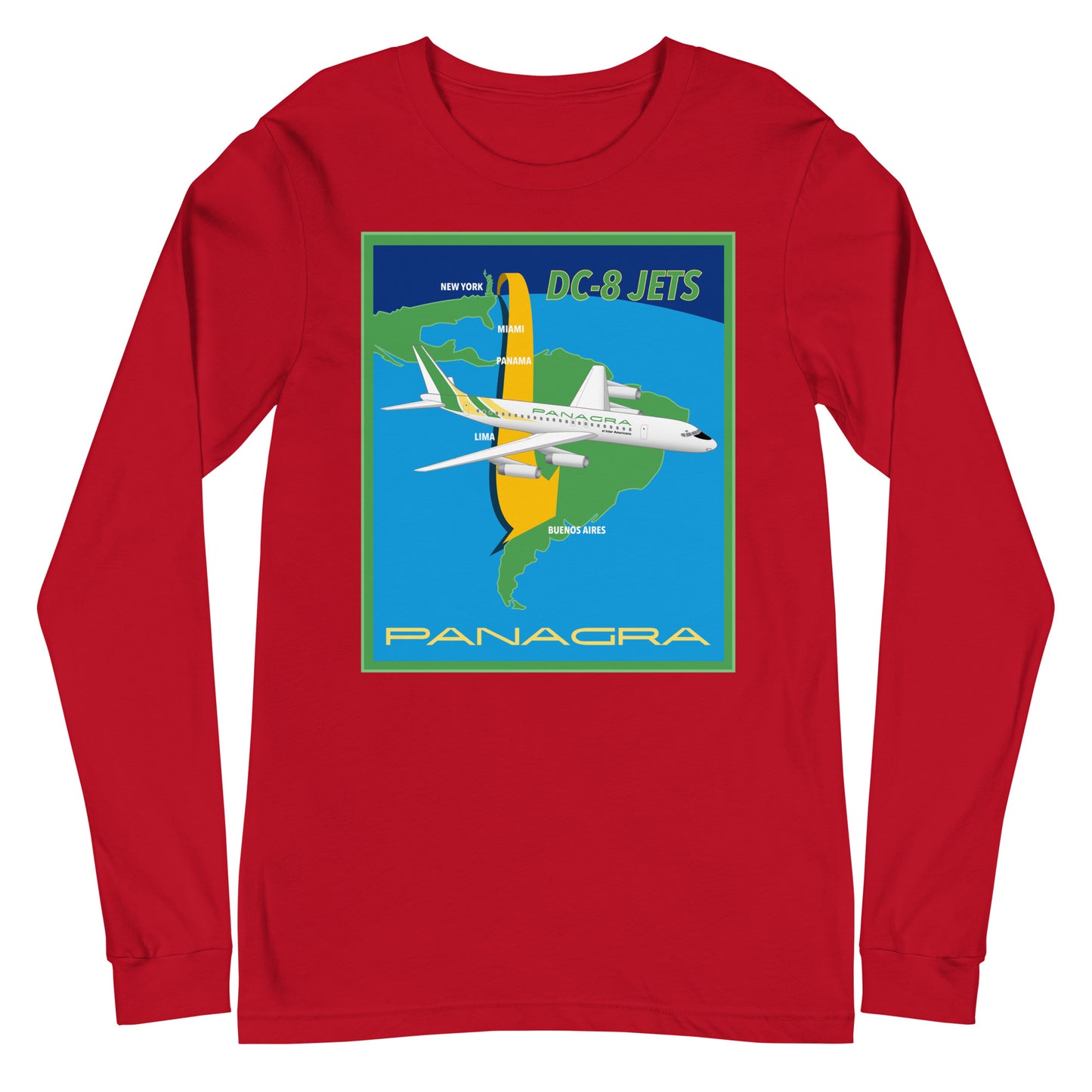 Long Sleeve Shirt Mens Womens Braniff Panagra DC-8-62 Jet Route Map 1967