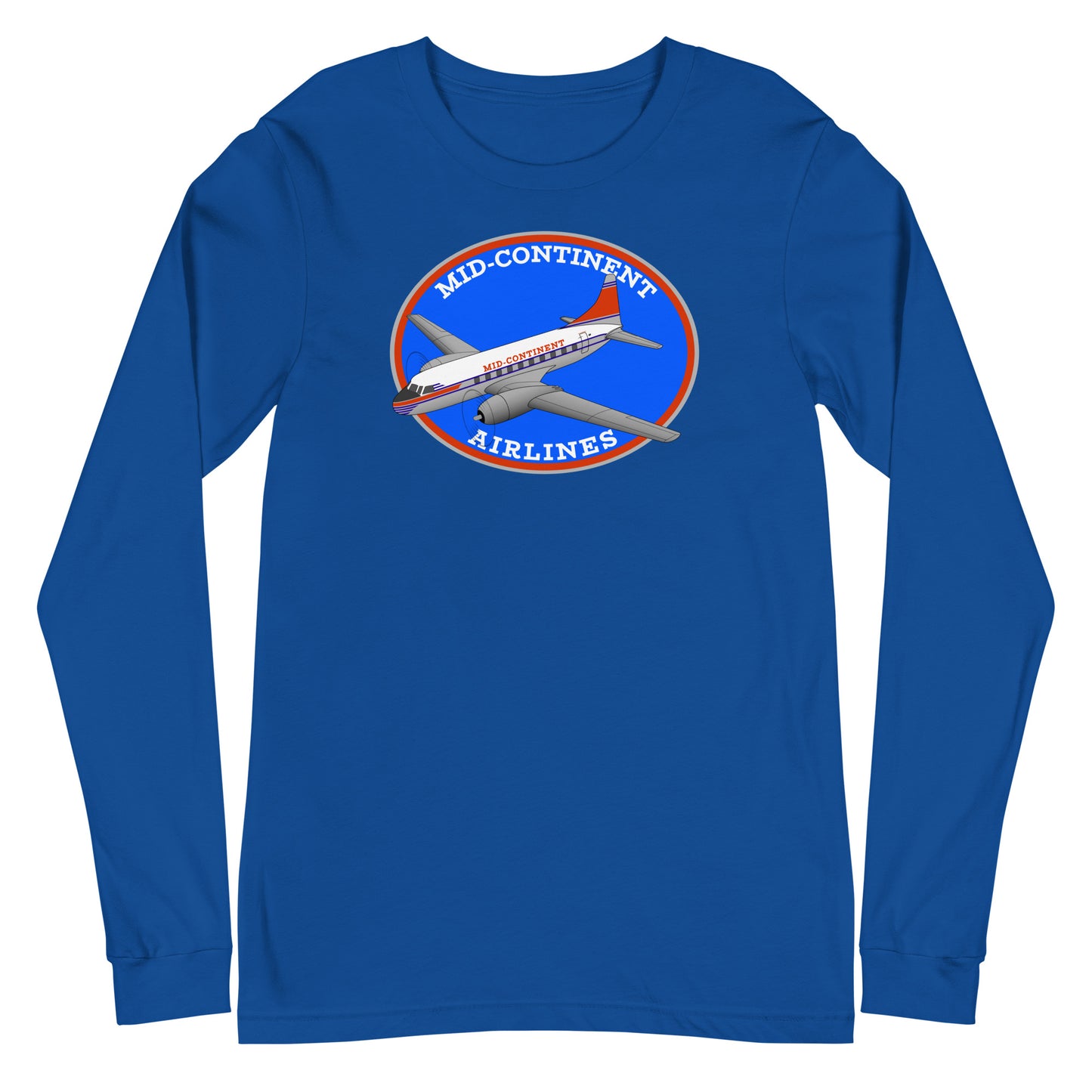 Long Sleeve Shirt Mens Womens Braniff Mid-Continent Airlines Convair 240 1950
