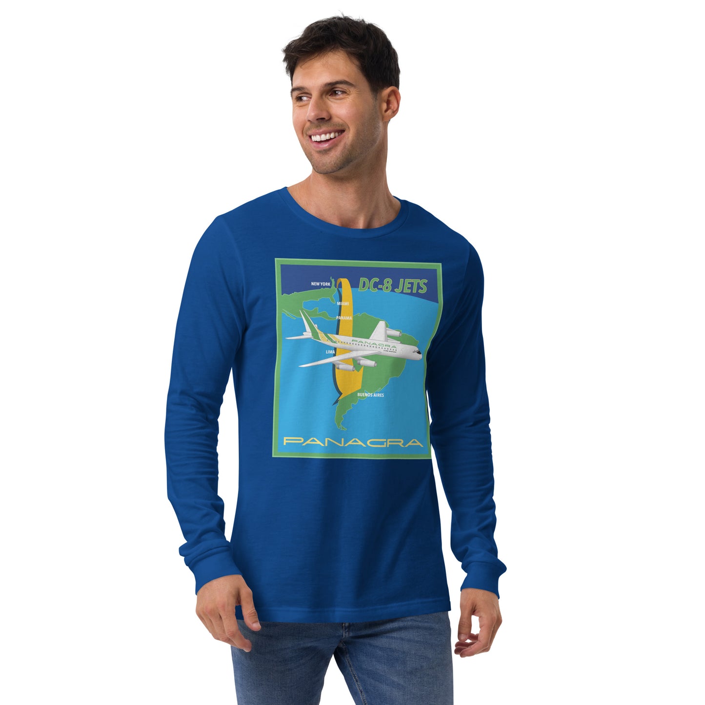 Long Sleeve Shirt Mens Womens Braniff Panagra DC-8-62 Jet Route Map 1967