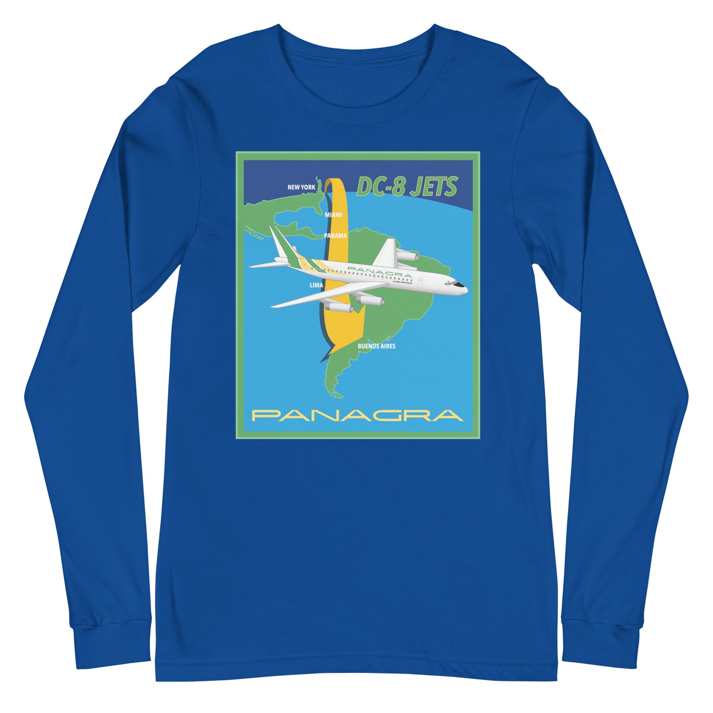 Long Sleeve Shirt Mens Womens Braniff Panagra DC-8-62 Jet Route Map 1967