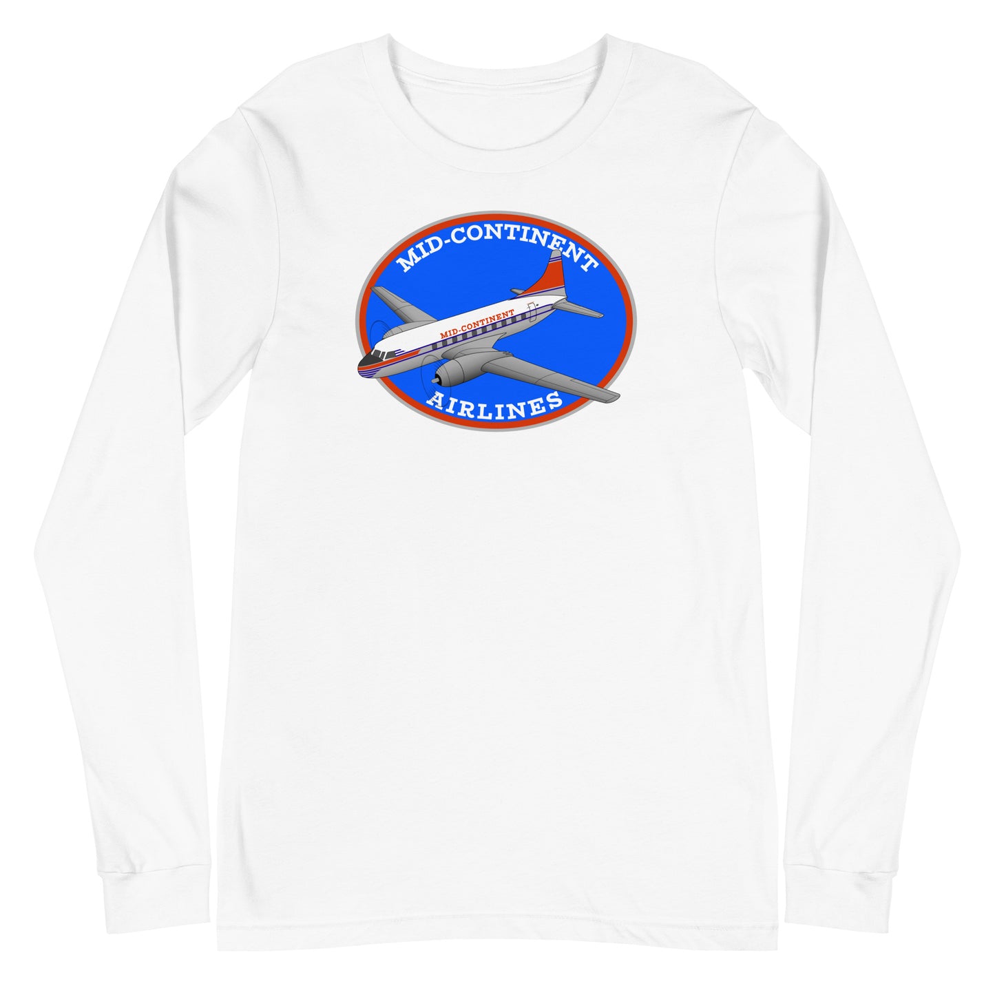 Long Sleeve Shirt Mens Womens Braniff Mid-Continent Airlines Convair 240 1950