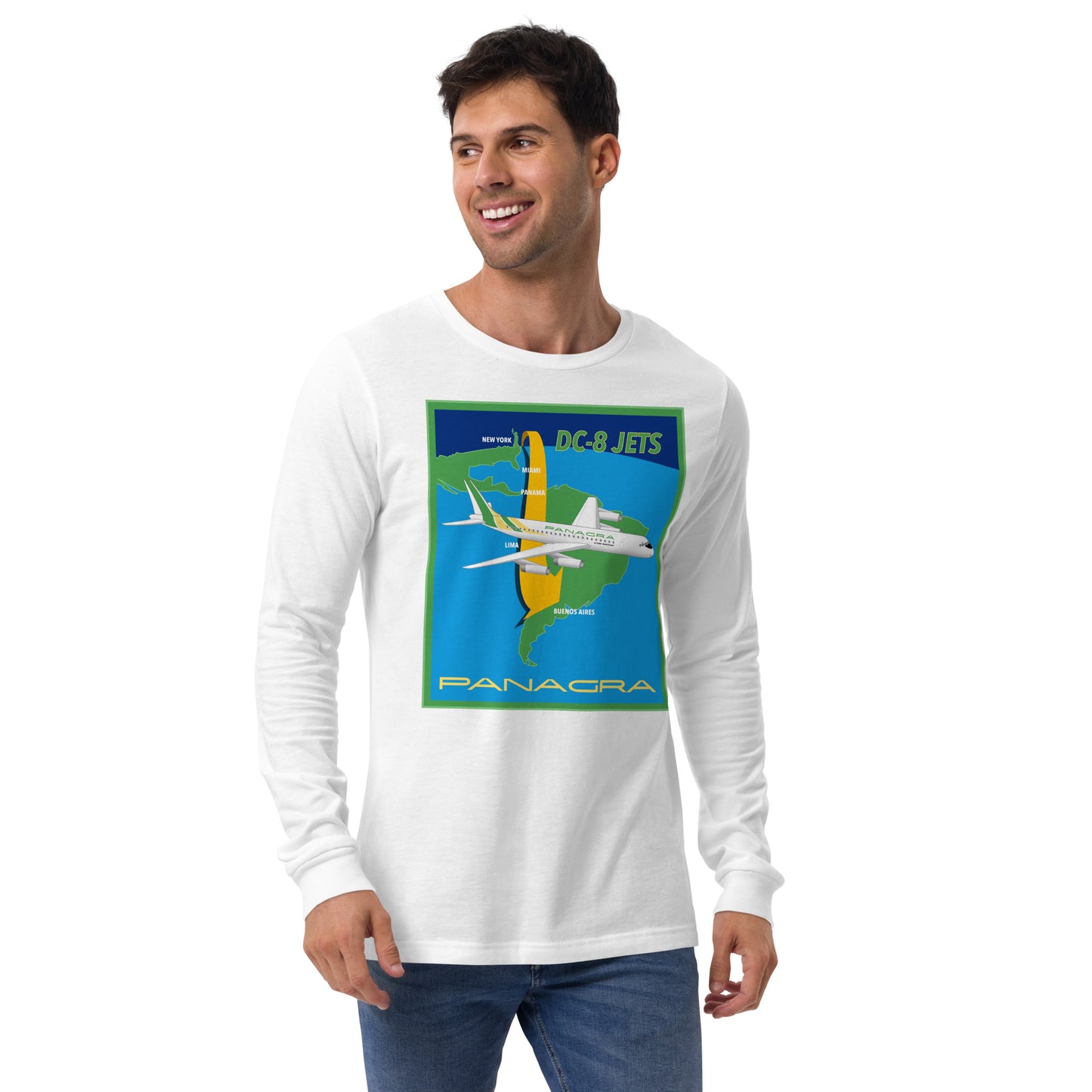 Long Sleeve Shirt Mens Womens Braniff Panagra DC-8-62 Jet Route Map 1967