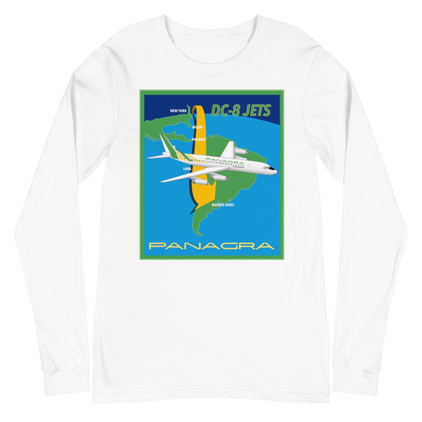 Long Sleeve Shirt Mens Womens Braniff Panagra DC-8-62 Jet Route Map 1967