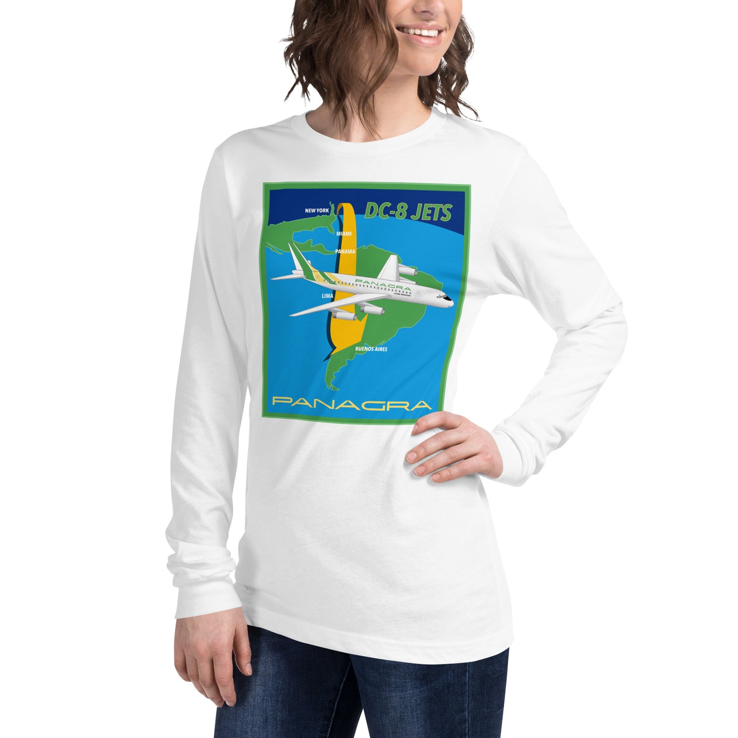 Long Sleeve Shirt Mens Womens Braniff Panagra DC-8-62 Jet Route Map 1967
