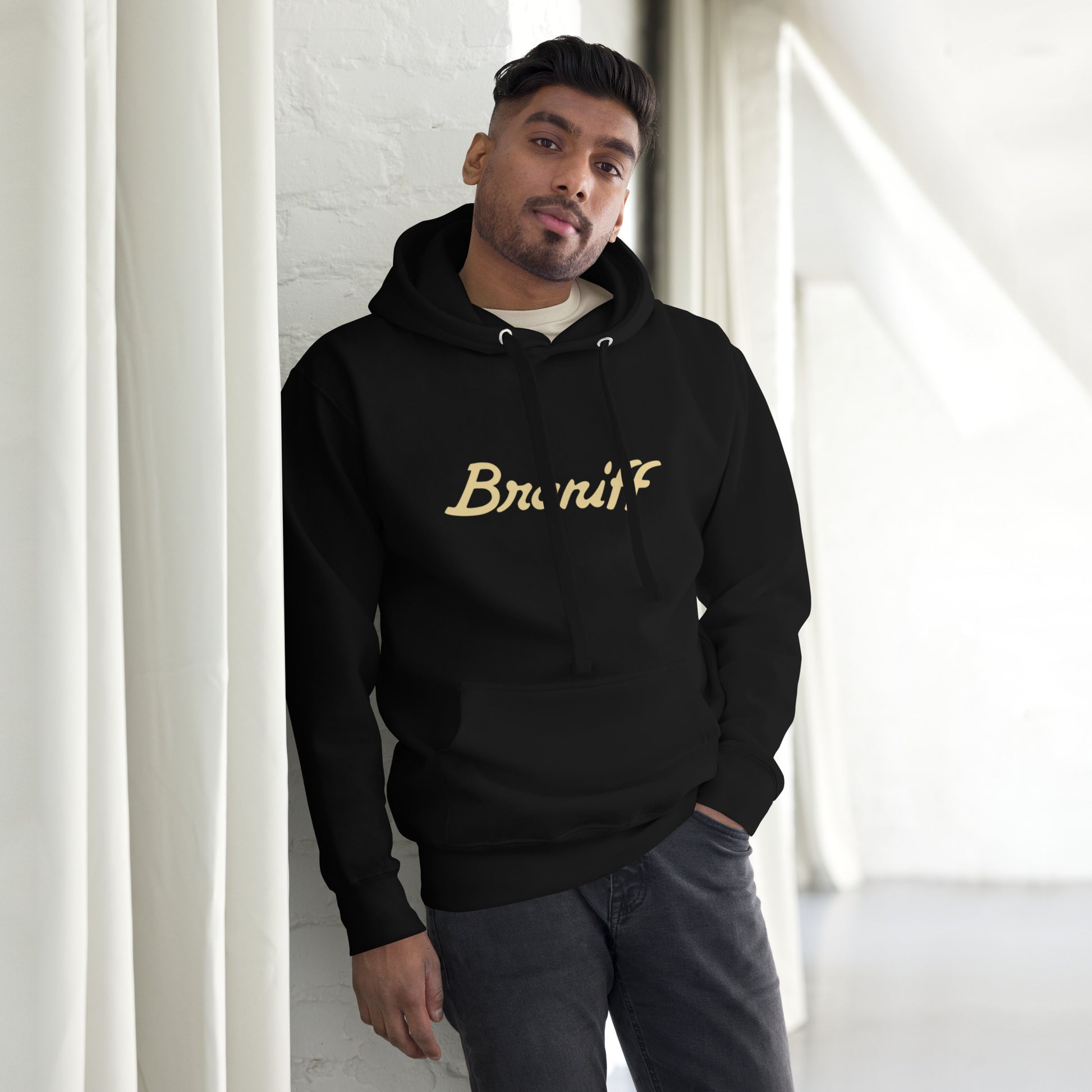 Unisex Premium Hoodie Black Front - Braniff Ultra Cream Beige 1978 Hoodie Sweatshirt Long Sleeve – Full Sleeve Hoodie - Braniff Boutique